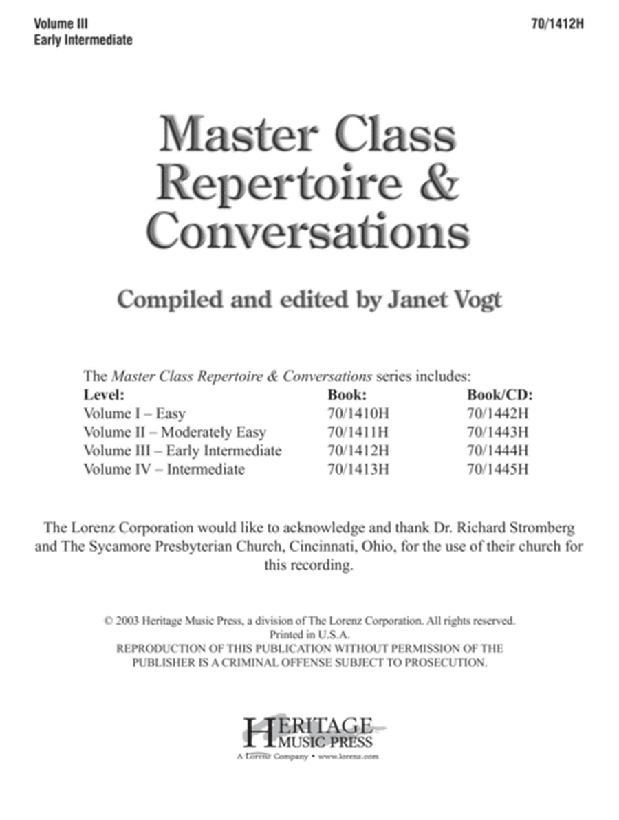 Master Class Repertoire & Conversations - Vol. 3