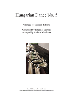 Book cover for Hungarian Dance No. 5 in G Minor arranged for Bassoon and Piano