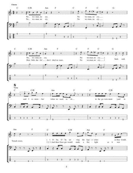 No Woman No Cry" Sheet Music by Bob Marley for Easy Guitar