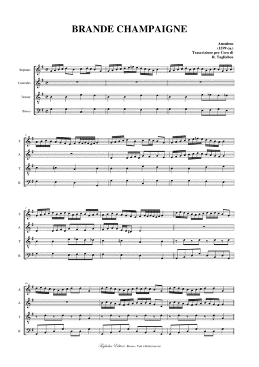 BRANDE CHAMPAGNJE - Anonymous 1599 - Arr. for SATB Choir image number null