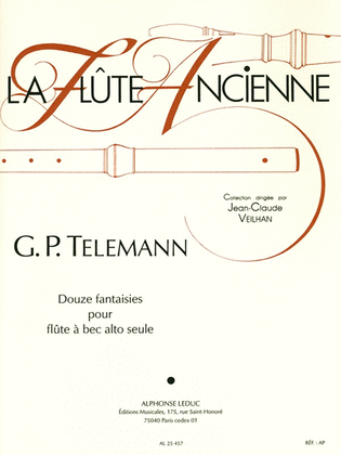 Book cover for 12 Fantasies For Solo Recorder, Transcribed By Jean-claude Vei