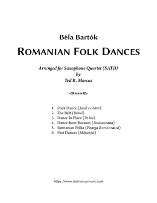 Book cover for Romanian (Rumanian) Folk Dances for Saxophone Quartet
