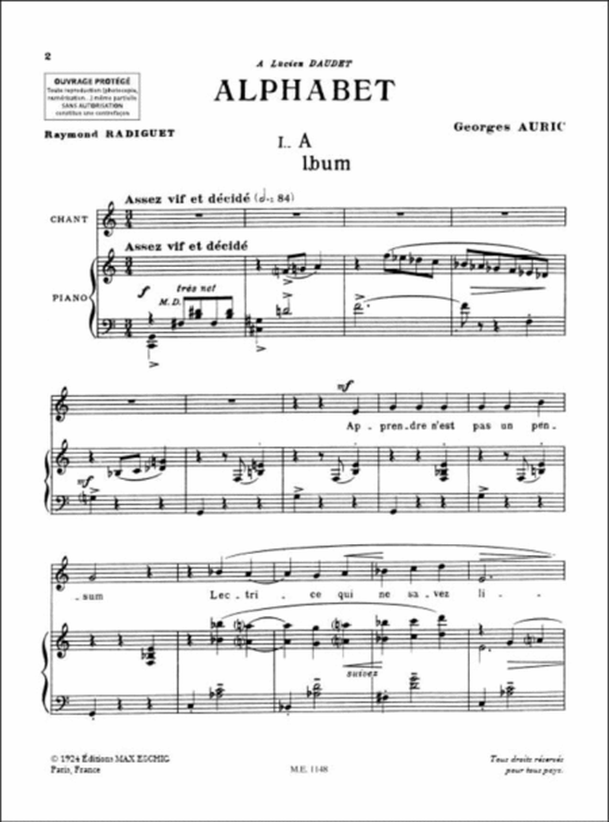 Alphabet Chant-Piano (7 Quatrains De Raymond