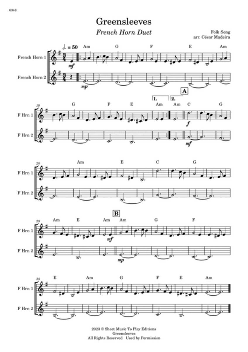 Greensleeves - French Horn Duet - W/Chords (Full Score and Parts) image number null