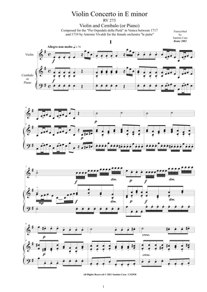 Book cover for Vivaldi - Violin Concerto in E minor RV 273 for Violin and Cembalo (or Piano)