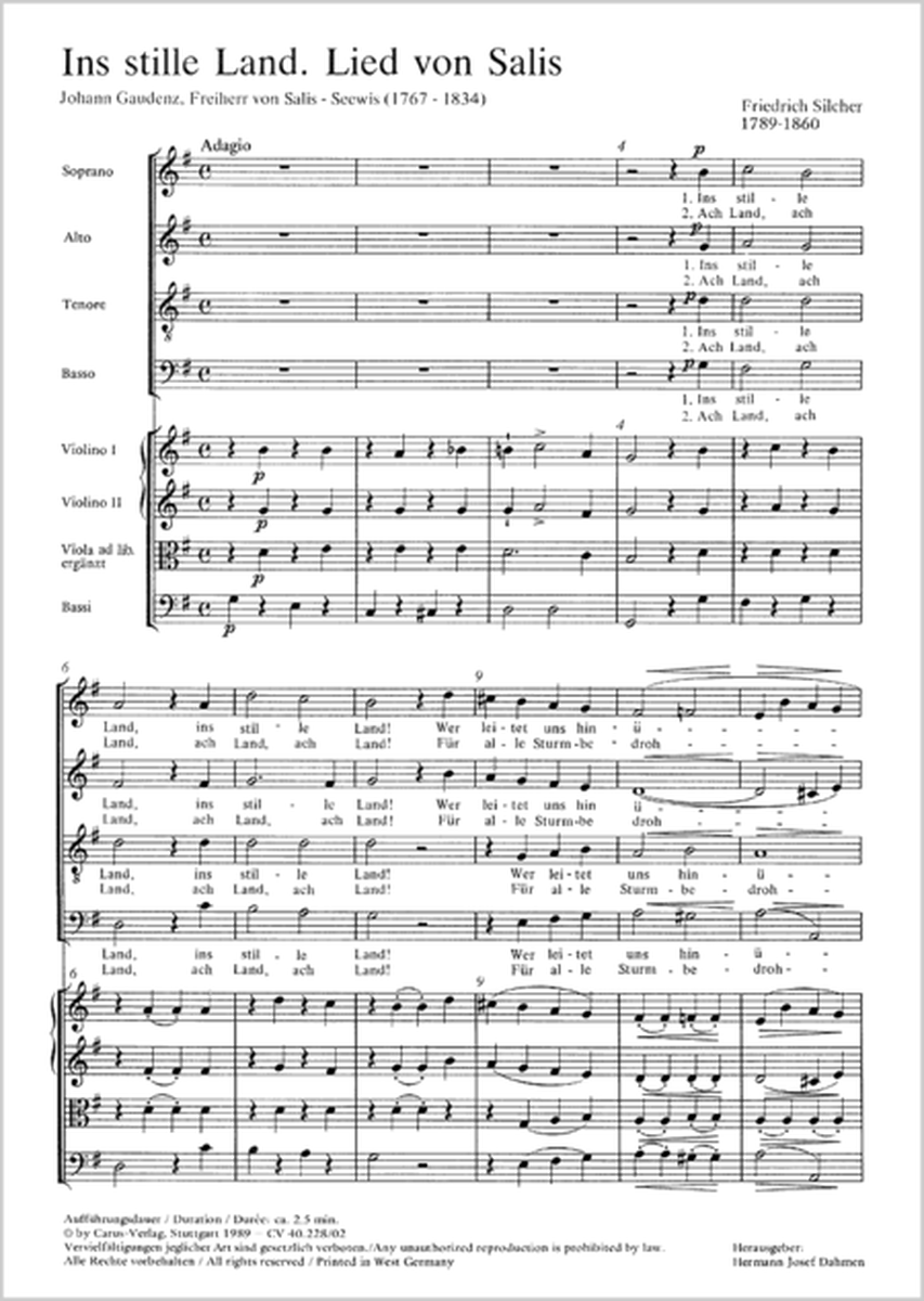 Ins stille Land by Friedrich Silcher 4-Part - Sheet Music