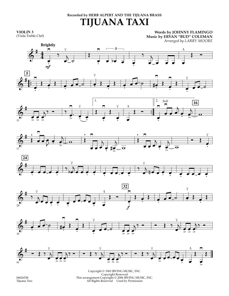 Tijuana Taxi - Violin 3 (Viola T.C.)