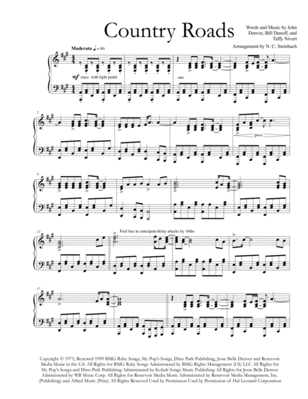 Play Take Me Home, Country Roads Music Sheet