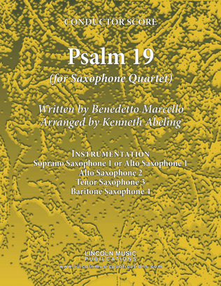 Book cover for Psalm 19 - Benedetto Marcello (for Saxophone Quartet SATB or AATB)