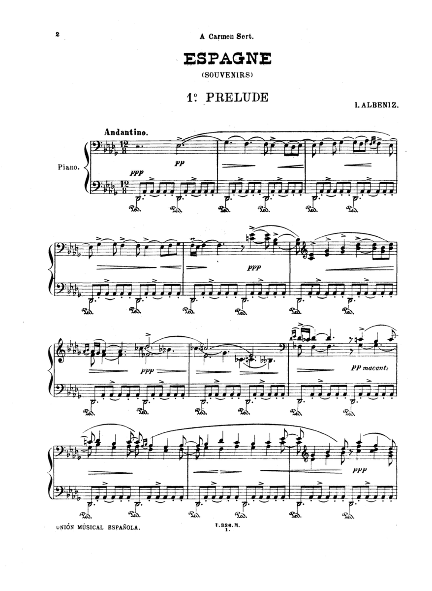 Albéniz Espagne (Souvenirs) for piano