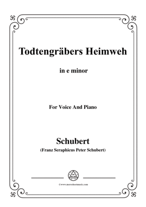 Book cover for Schubert-Todtengräbers Heimweh,in e minor,for Voice&Piano