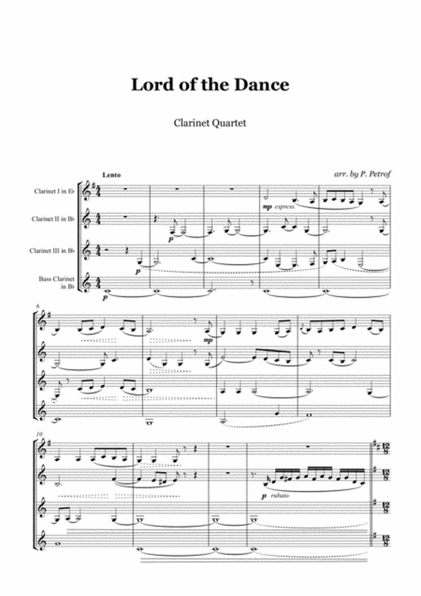 Lord of the Dance - clarinet quartet, score and parts image number null