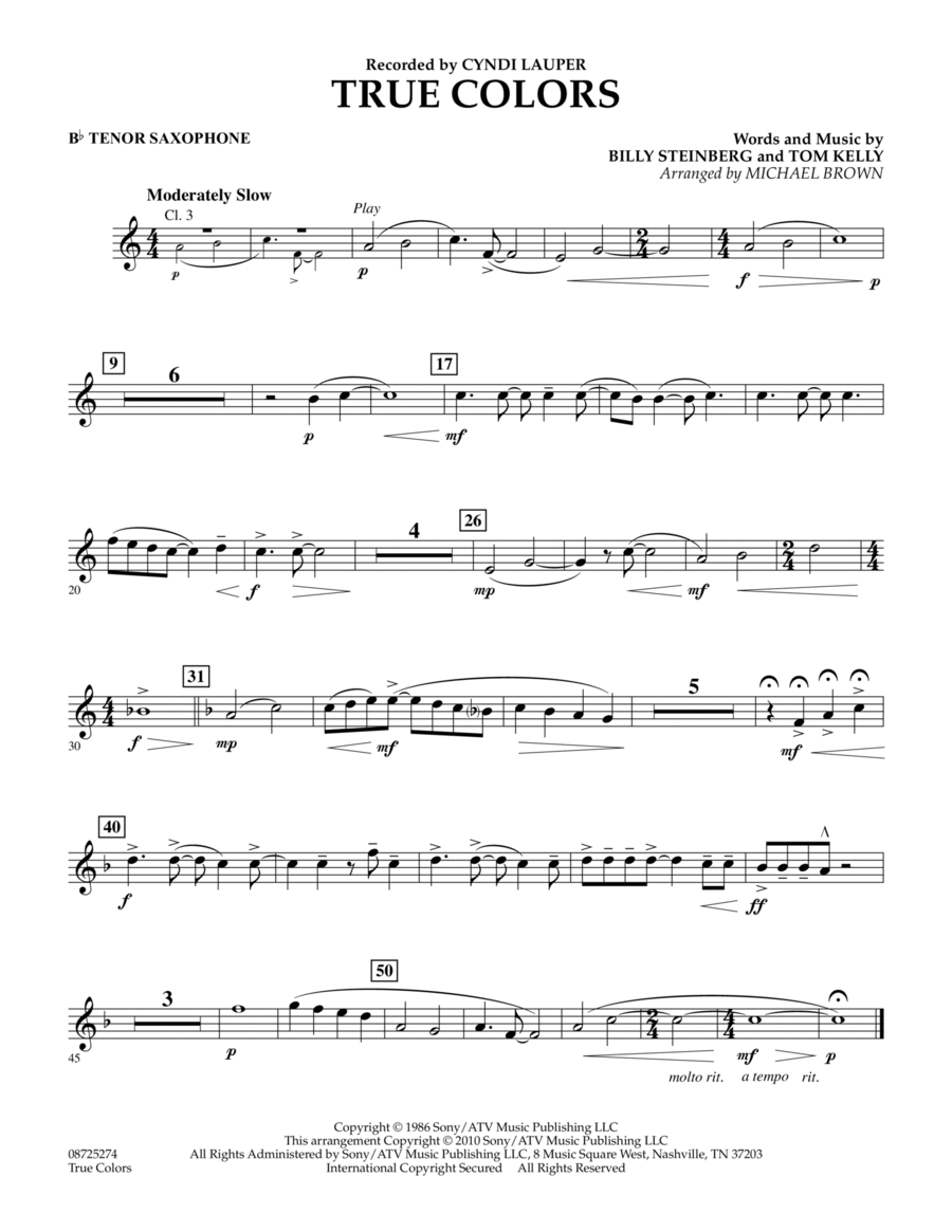 True Colors - Bb Tenor Saxophone by Michael Brown Concert Band - Digital Sheet Music