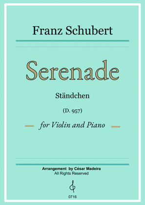 Book cover for Serenade (D.975) by Schubert - Violin and Piano (Full Score)