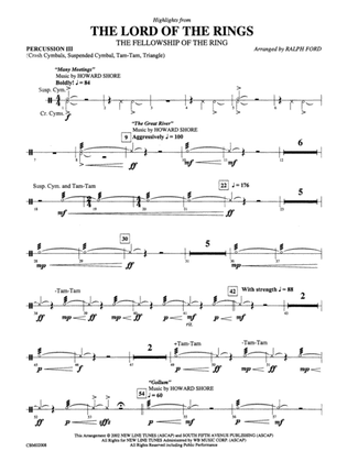 The Lord of the Rings: The Fellowship of the Ring, Highlights from: 3rd Percussion