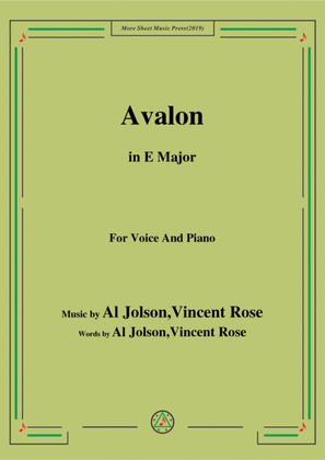 Book cover for Al Jolson,Vincent Rose-Avalon,in E Major,for Voice&Piano