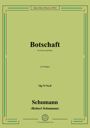 Book cover for Schumann-Botschaft,Op.74 No.8,in D Major,for Voices and Piano