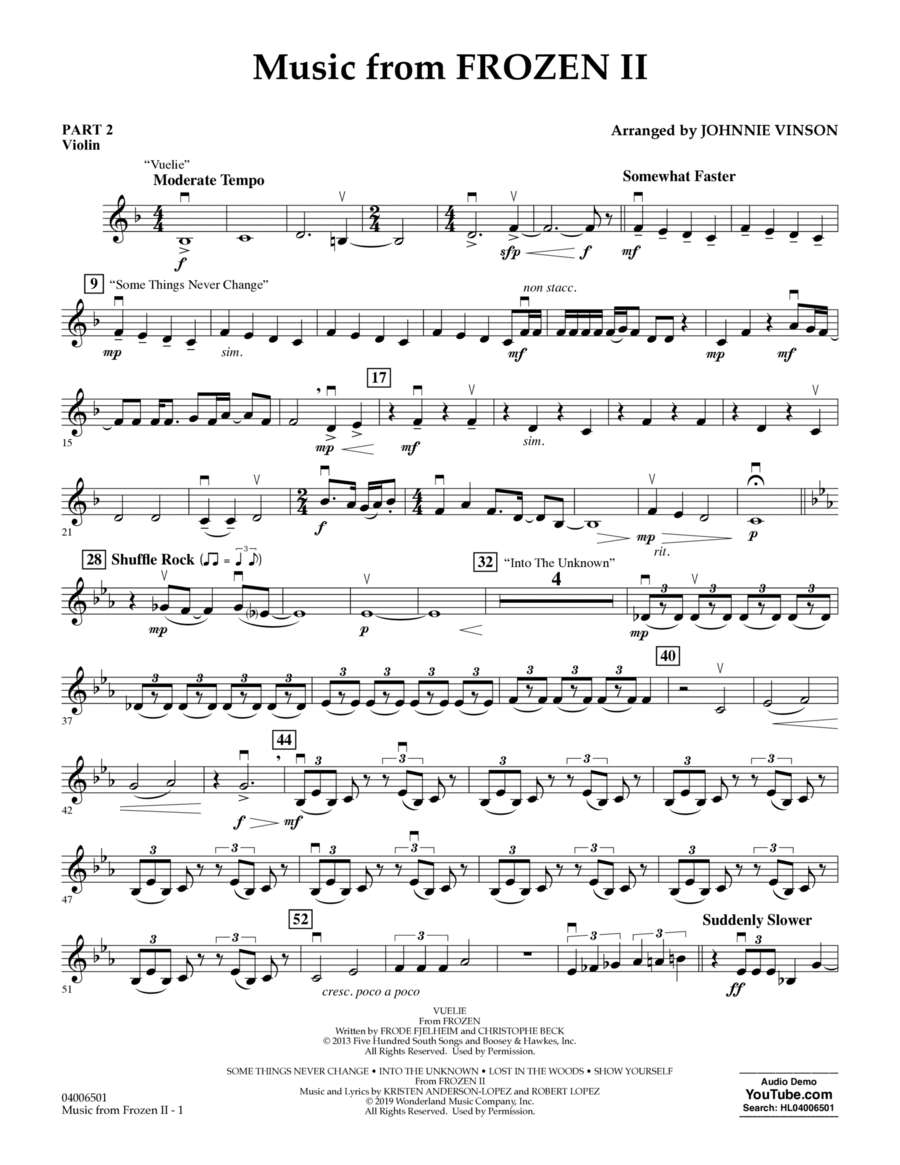 Music from Disney's Frozen 2 (arr. Johnnie Vinson) - Pt.2 - Violin