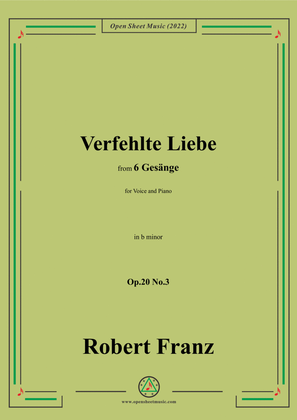 Book cover for Franz-Verfehlte Liebe,in b minor,for Voice and Piano