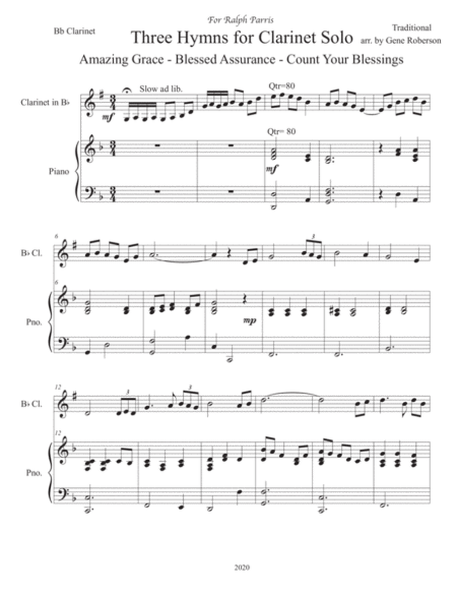 Three Hymns for Clarinet Solo w piano image number null