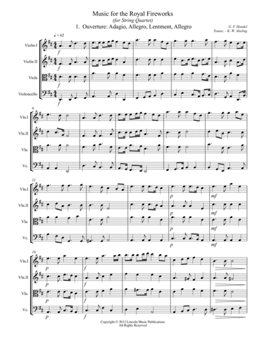 Handel – Music for the Royal Fireworks (for String Quartet) image number null