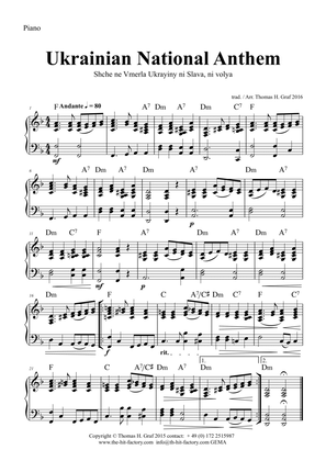 Book cover for Ukrainian National Anthem - Shche ne Vmerla Ukrayiny ni Slava ni volya - Piano Solo - F