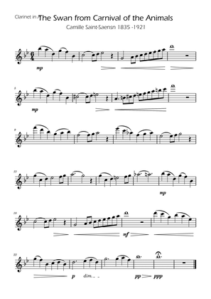 Book cover for The Swan - Camille Saint-Saëns - Clarinet in A Solo