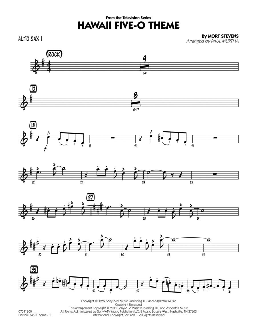 Hawaii Five-O Theme - Alto Sax 1