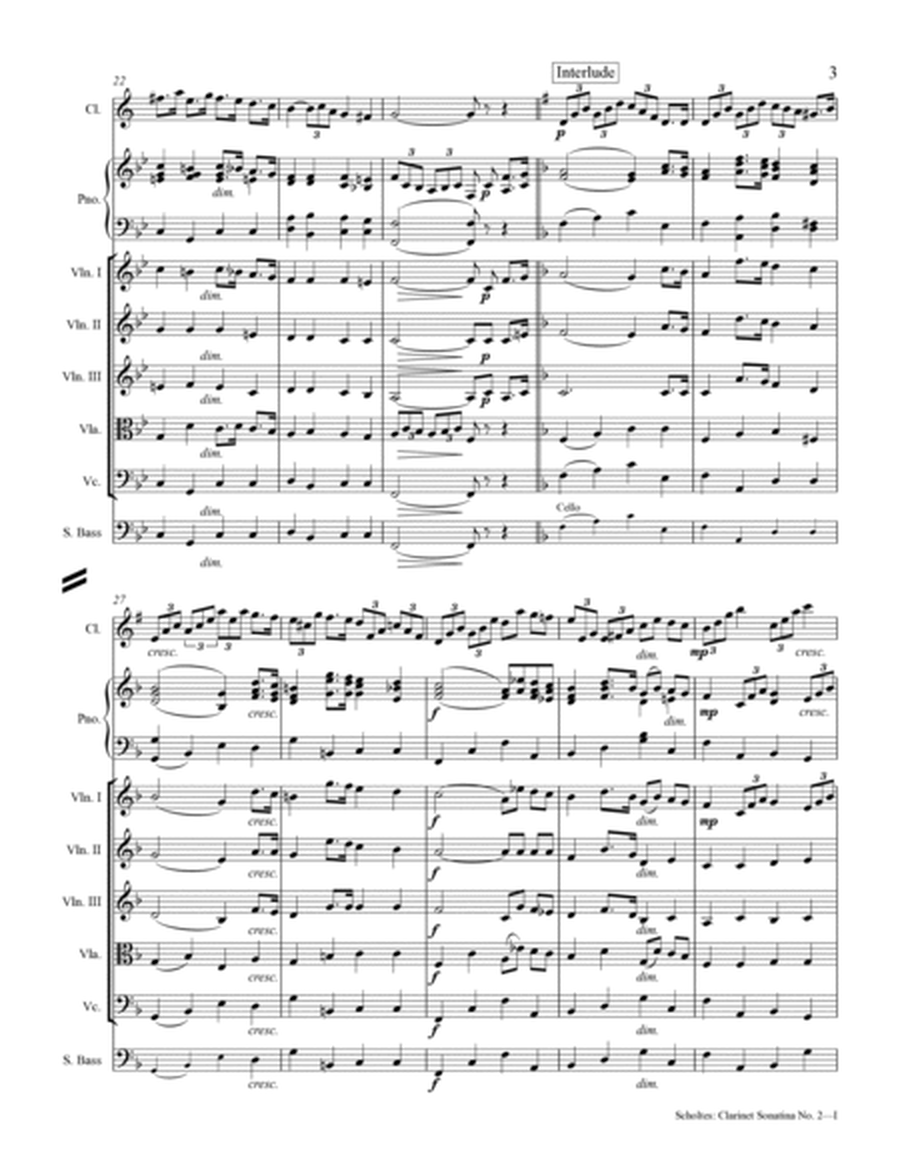 Sonatina No. 2 for Solo Clarinet with Piano Accompaniment & String Sextet (Quintet)