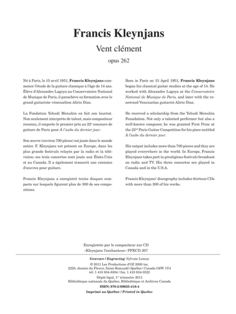 Vent clément, opus 262