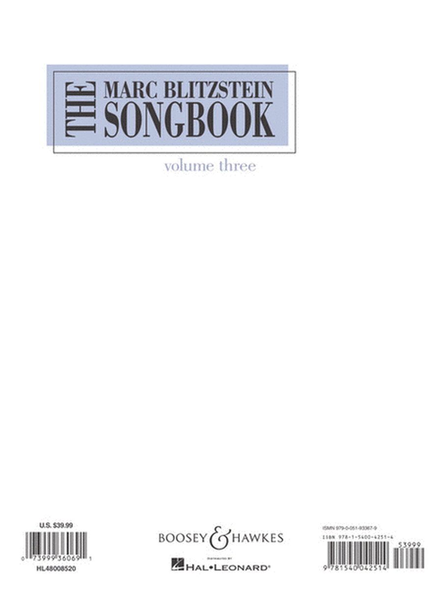 The Marc Blitzstein Songbook - Volume 3