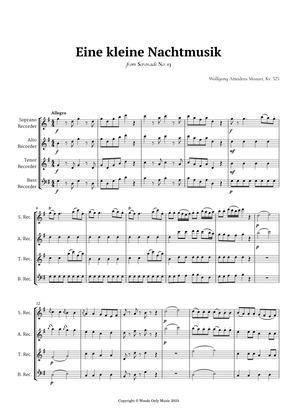 Book cover for Eine kleine Nachtmusik by Mozart for Recorder Quartet