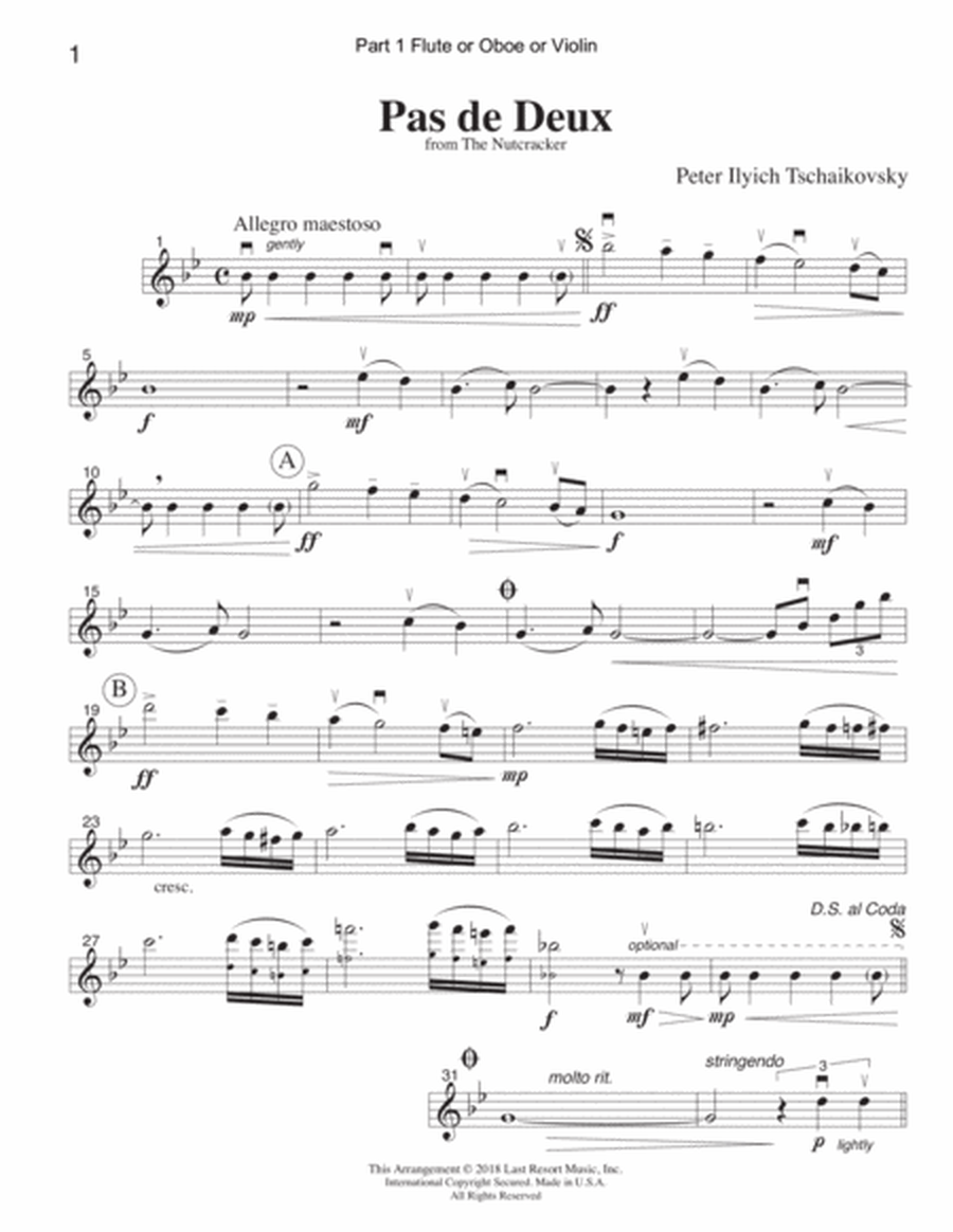 Pas de Deux from the Nutcracker for Piano Trio (Violin, Cello & Piano) or Piano Quartet