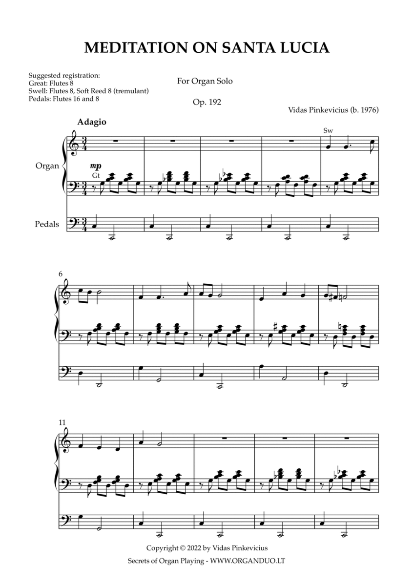 Meditation on Santa Lucia, Op. 192 (Organ Solo) by Vidas Pinkevicius