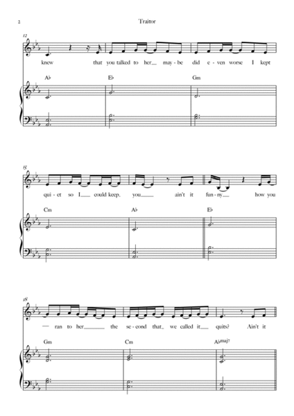 Olivia Rodrigo traitor Sheet Music (Leadsheet) in Eb Major