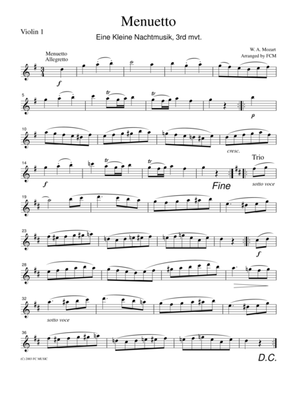 Book cover for Mozart Menuetto (Eine kleine Nachtmusik, 3rd mvt.), for string quartet, CM007