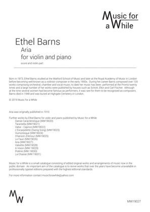 Book cover for Ethel Barns - Aria for violin and piano