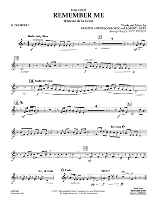 Book cover for Remember Me (from Coco) (arr. Johnnie Vinson) - Bb Trumpet 2