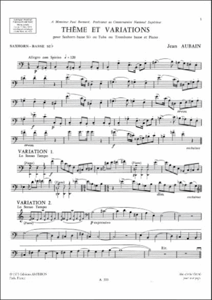 Theme et Variations Tuba