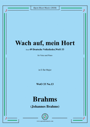 Book cover for Brahms-Wach auf,mein Hort,WoO 33 No.13,in E flat Major,for Voice and Piano