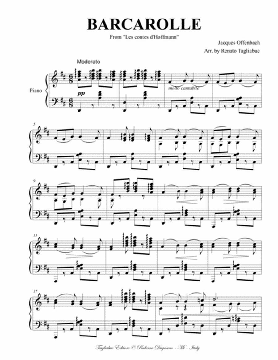 BARCAROLLE From "Les contes d'Hoffmann" - Arr. for Piano image number null
