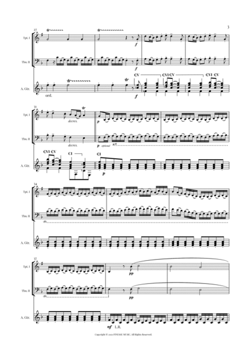 TRIO - Four Seasons Spring (Allegro) for Bb TRUMPET, TROMBONE and ACOUSTIC GUITAR - F Major image number null