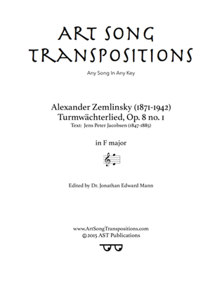Book cover for ZEMLINSKY: Turmwächterlied, Op. 8 no. 1 (transposed to F major)