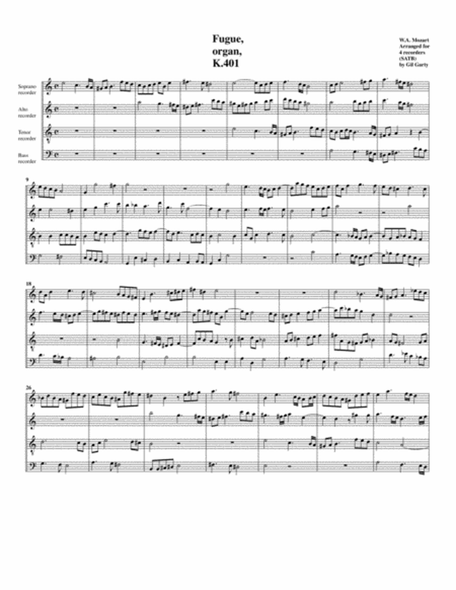 Fugue, K.401 (arrangement for 4 recorders)