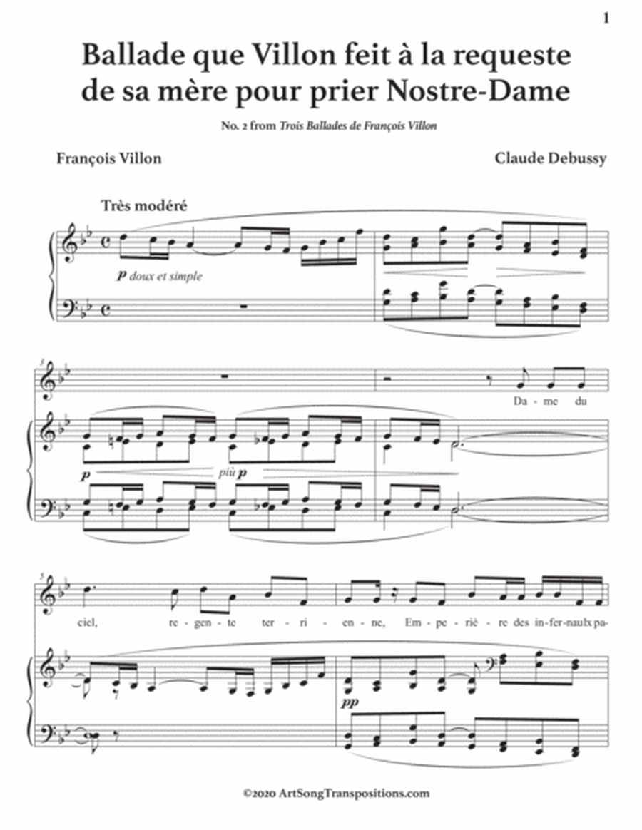 DEBUSSY: Ballade que Villon feit à la requeste de sa mère (transposed to B-flat major)