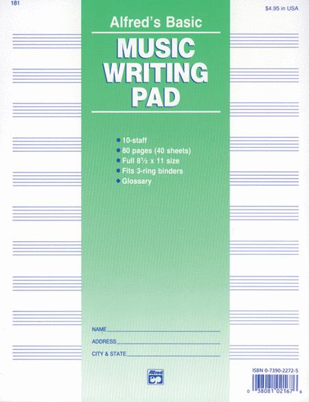 10 Stave Music Writing Pad (8 1/2 x 11)