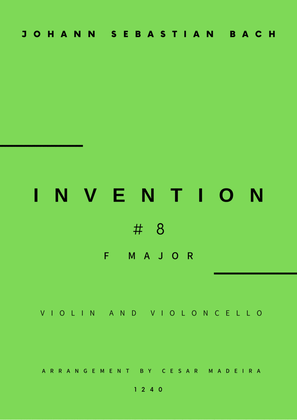 Book cover for Invention No.8 in F Major - Violin and Cello (Full Score and Parts)