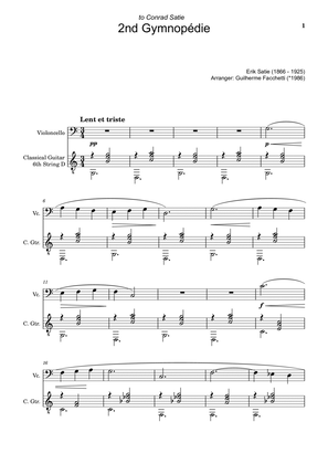 Book cover for Erik Satie - 2nd Gymnopédie. Arrangement for Violoncello and Classical Guitar