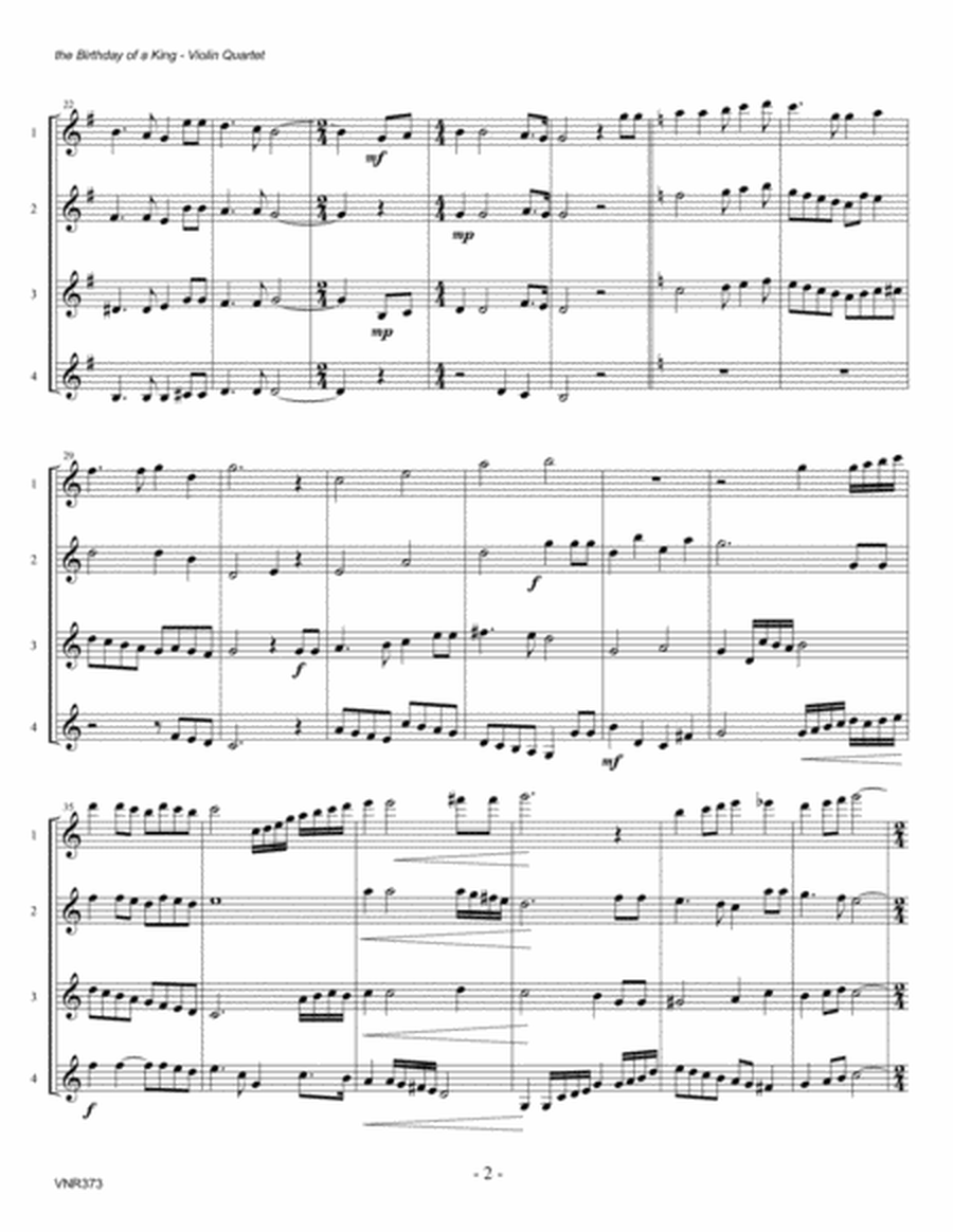 THE BIRTHDAY OF A KING - VIOLIN QUARTET or 3 Violins & Viola (unaccompanied) image number null