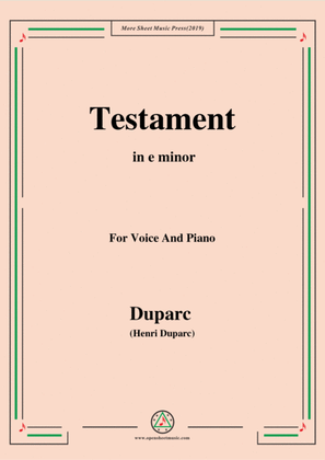 Book cover for Duparc-Testament in e minor